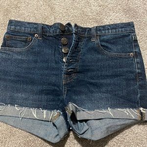 Button fly high rise denim shorts